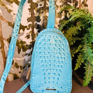 Brahmin Tropic Blue Croc Embossed Sling Backpack